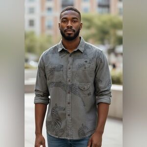 10.Deep 100% Cotton Denim Men’s Long Sleeve Shirt- Size Large-Zebras